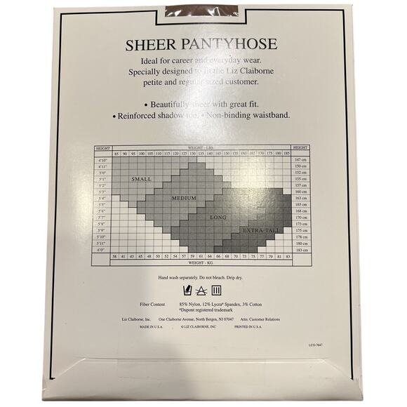 Liz Claiborne Sheer Pantyhose Size LONG Color Flax Style 7647 - Picture 2 of 7